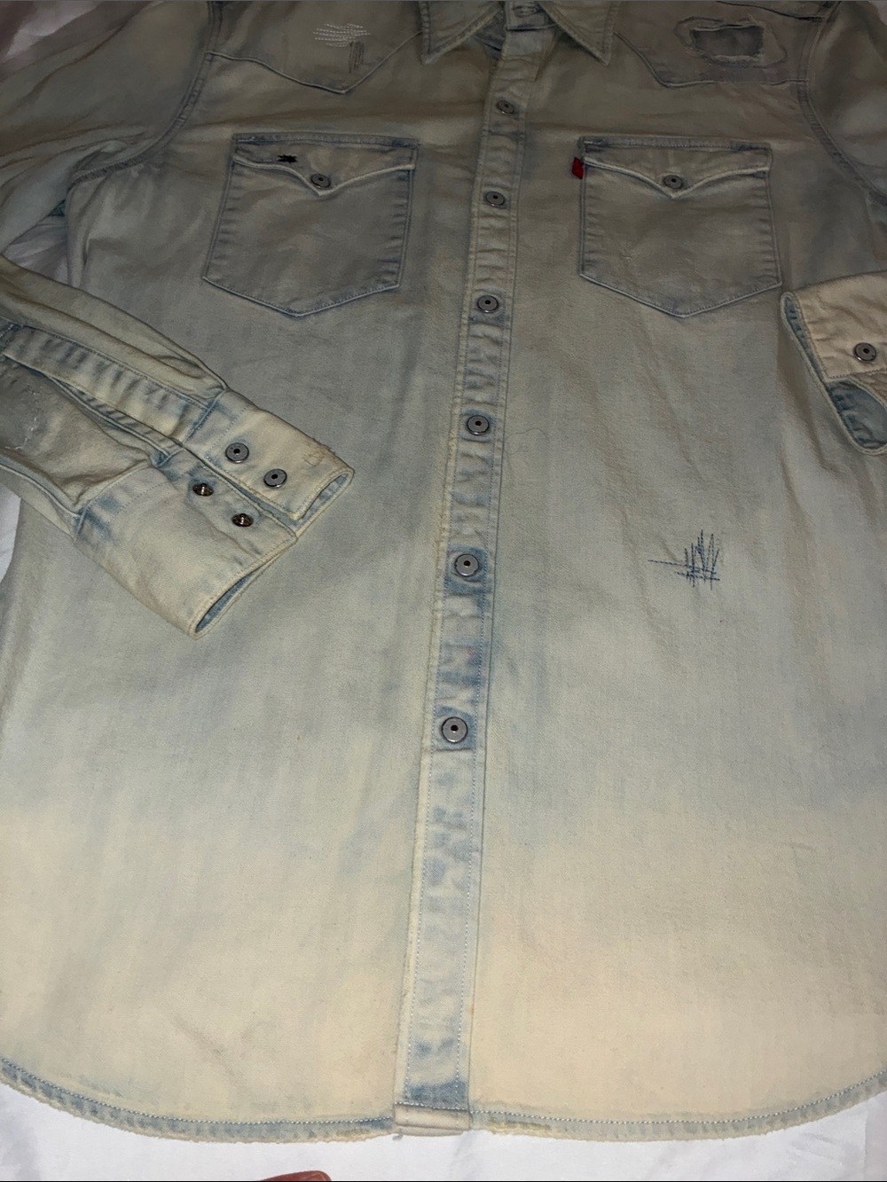 Levi's Pale Blue Distressed Denim Western Shirt - Picture 3 of 5